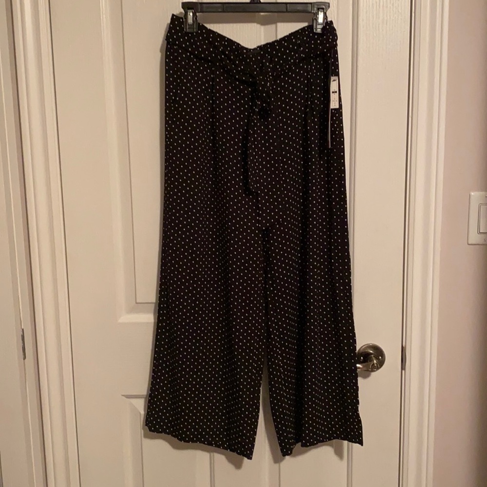 Polka dot wide leg tie at waist dress pants